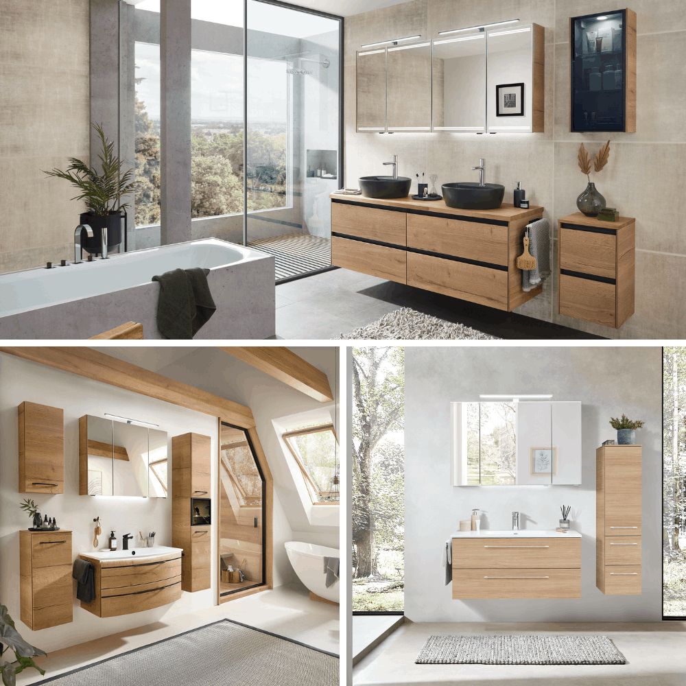 Collage mit Blick auf verschiedene Badezimmer